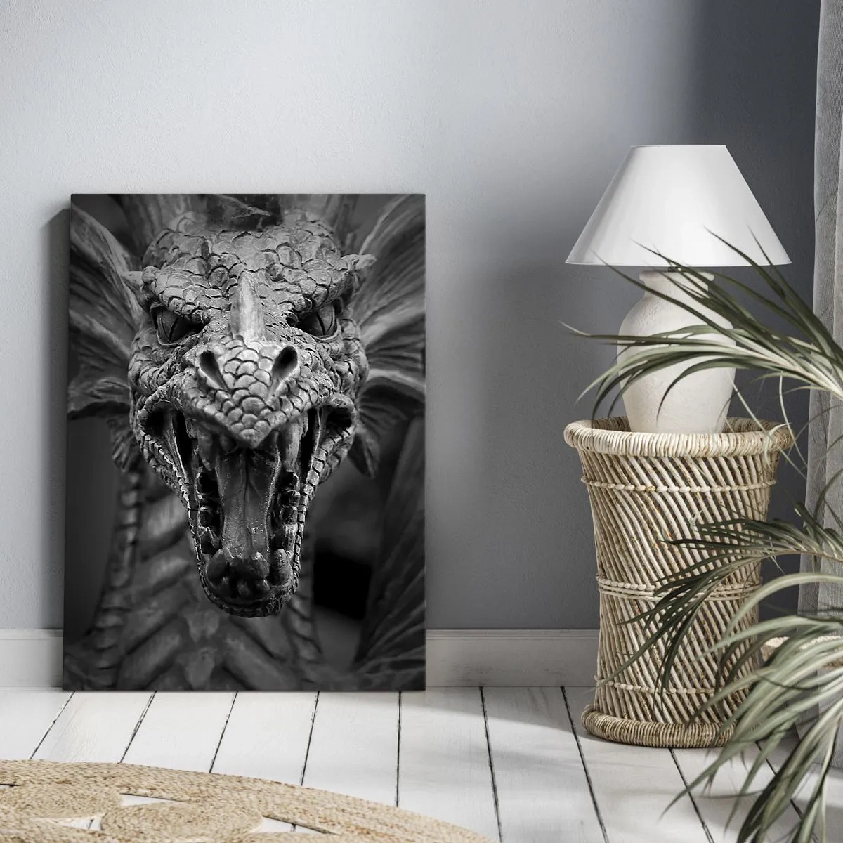Impression sur toile - Image sur toile - Un dragon imaginaire grisâtre - 55x100 cm