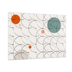 Impression sur verre - Image sur verre - Cercles colorés et lignes noires sur fond clair dans un style pop art. - 100x70cm - Dans l'esprit pop art - Décoration murale moderne pour le salon et la chambre ARTTOR