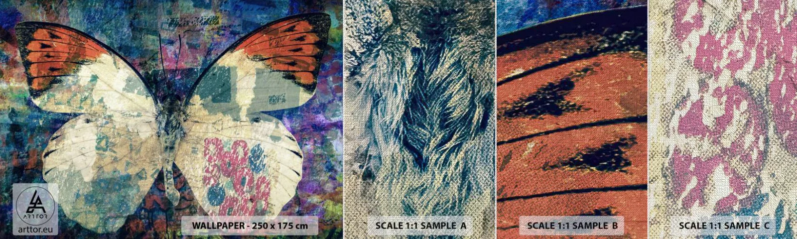 Échantillon de Papier Peint Premium Canvas - Fragilité subtile - Papillon, Abstraction, Morceau - 100x30 cm