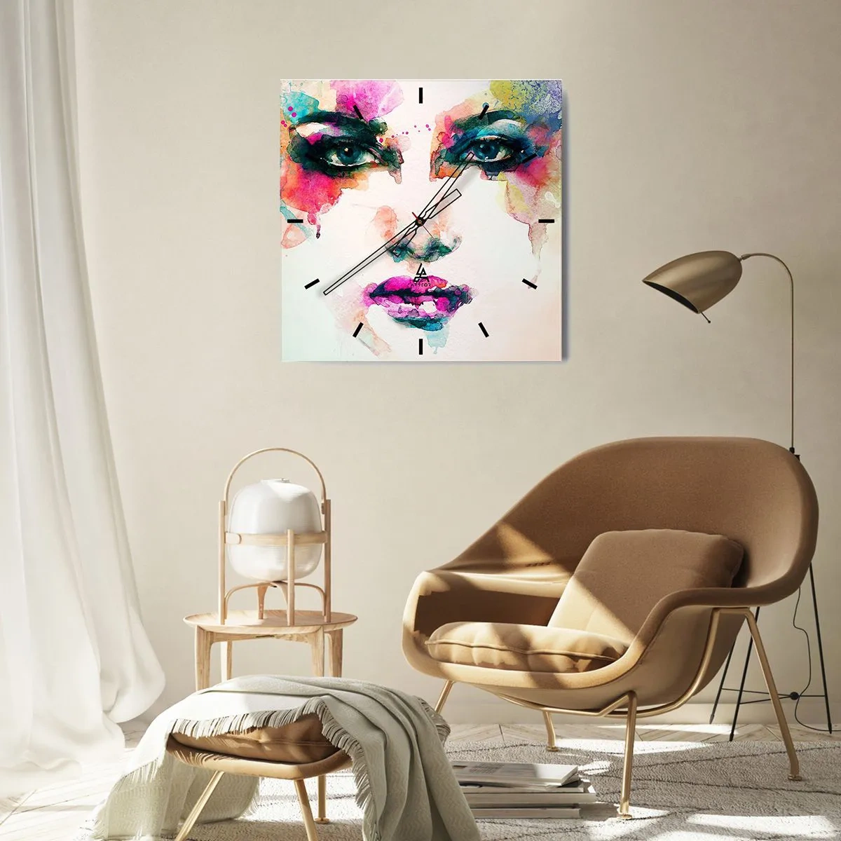 Horloge murale - Pendule murale - Un portrait peint avec un arc-en-ciel - 40x40 cm