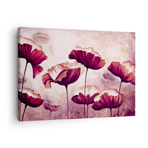 Impression sur toile - Image sur toile - Fleurs aux tons rouges et blancs sur un fond subtil - 70x50cm - Pétale rouge et blanc - Décoration murale moderne pour le salon et la chambre ARTTOR