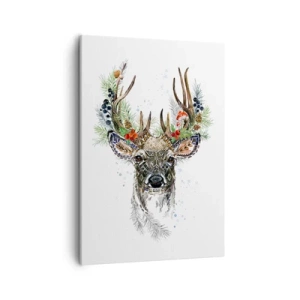 Impression sur toile - Image sur toile - Cerf stylisé avec des bois décoratifs sur fond blanc - 50x70cm - En robe de fête - Décoration murale moderne pour le salon et la chambre ARTTOR