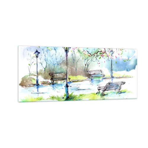 Impression sur verre - Image sur verre - Le charme du silence d'un parc - 100x40 cm