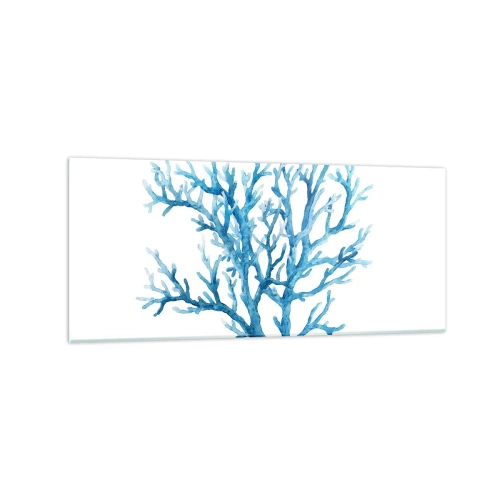 Impression sur verre - Image sur verre - Corail bleu sur fond blanc avec une touche minimaliste - 120x50cm - Filigrane nautique - Décoration murale moderne pour le salon et la chambre ARTTOR