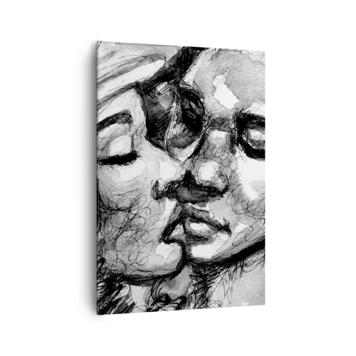 Impression sur toile - Image sur toile - Une aquarelle en noir et blanc représentant un moment intime entre deux personnes. - 70x100cm - Un moment tendre - Décoration murale moderne pour le salon et la chambre ARTTOR