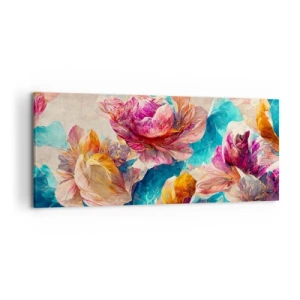 Impression sur toile - Image sur toile - Fleurs colorées sur fond beige - 120x50cm - Splendeur colorée du bouquet - Décoration murale moderne pour le salon et la chambre ARTTOR