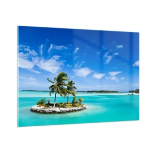 Impression sur verre - Image sur verre - Une île tropicale sur fond d'océan turquoise - 100x70cm - Paradis sur Terre - Décoration murale moderne pour le salon et la chambre ARTTOR