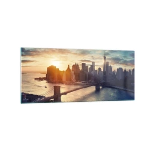 Impression sur verre - Image sur verre - Panorama de la ville avec le pont et la rivière à la lumière du soleil couchant - 120x50cm - Monument de la culture occidentale - Décoration murale moderne pour le salon et la chambre ARTTOR