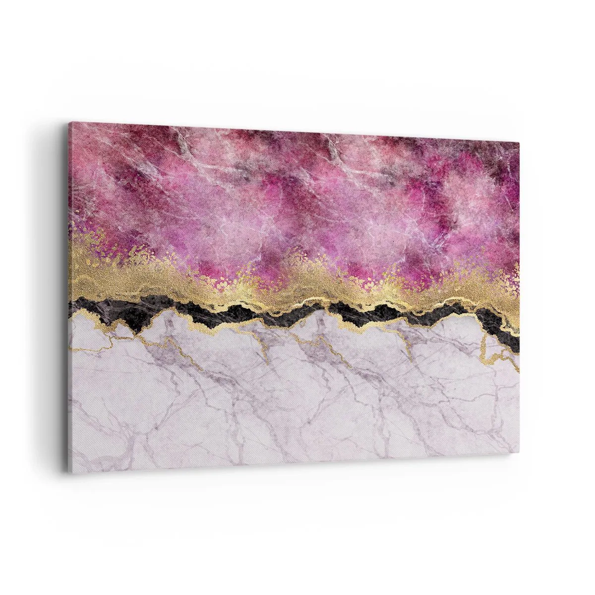 Impression sur toile - Image sur toile - Marbre abstrait dans des tons de rose avec des accents dorés - 100x70cm - À la frontière - Décoration murale moderne pour le salon et la chambre ARTTOR
