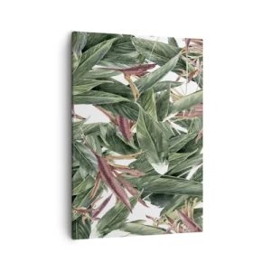 Impression sur toile - Image sur toile - Un motif de feuille décoratif dans des tons de vert et de bordeaux sur un fond clair - 50x70cm - Arbuste émeraude-lilas - Décoration murale moderne pour le salon et la chambre ARTTOR