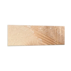 Impression sur verre - Image sur verre - L'ombre d'un palmier sur le sable avec un délicat motif de vagues - 160x50cm - Ombre d'un été chaud - Décoration murale moderne pour le salon et la chambre ARTTOR