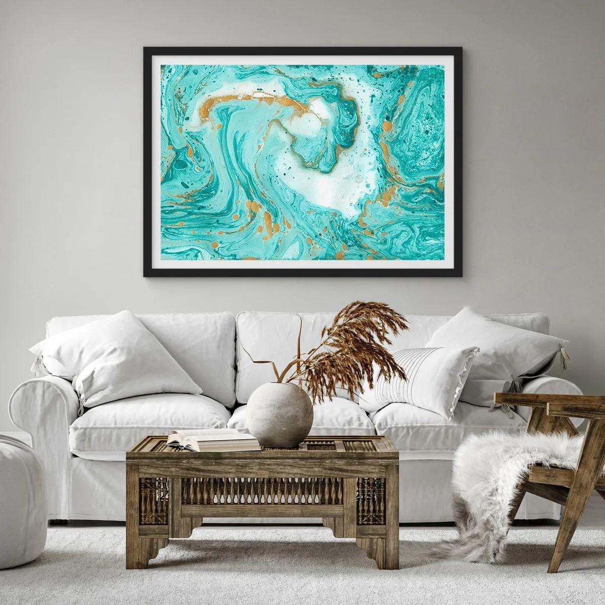 Affiche dans un cadre noir - Poster - Sous la grande vague de l'ère Edo - 91x61 cm