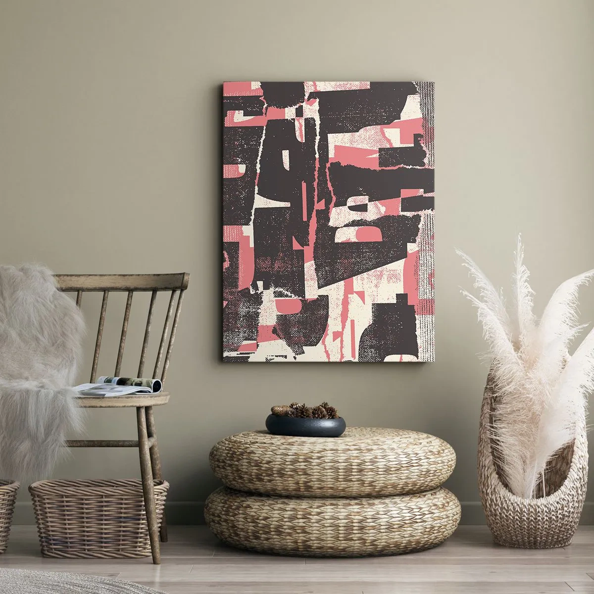 Impression sur toile - Image sur toile - Une composition abstraite dans les tons de rose et de marron. - 70x100cm - Tout ce tapage - Décoration murale moderne pour le salon et la chambre ARTTOR