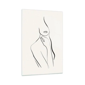 Impression sur verre - Image sur verre - Un croquis minimaliste de la silhouette d'une femme sur un fond clair. - 70x100cm - Vague de mélancolie - Décoration murale moderne pour le salon et la chambre ARTTOR