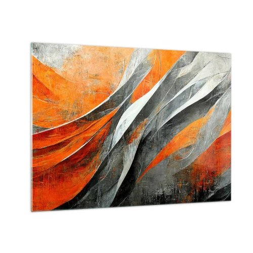 Impression sur verre - Image sur verre - Des stries abstraites dans des tons orange et gris - 70x50cm - Chaleur et froid - Décoration murale moderne pour le salon et la chambre ARTTOR