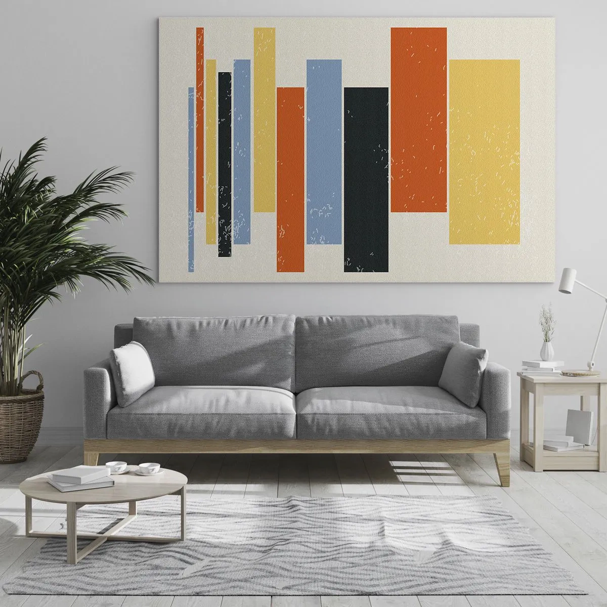 Impression sur verre - Image sur verre - Rayures géométriques dans une composition rythmique sur fond clair - 70x50cm - Notation musicale - Décoration murale moderne pour le salon et la chambre ARTTOR