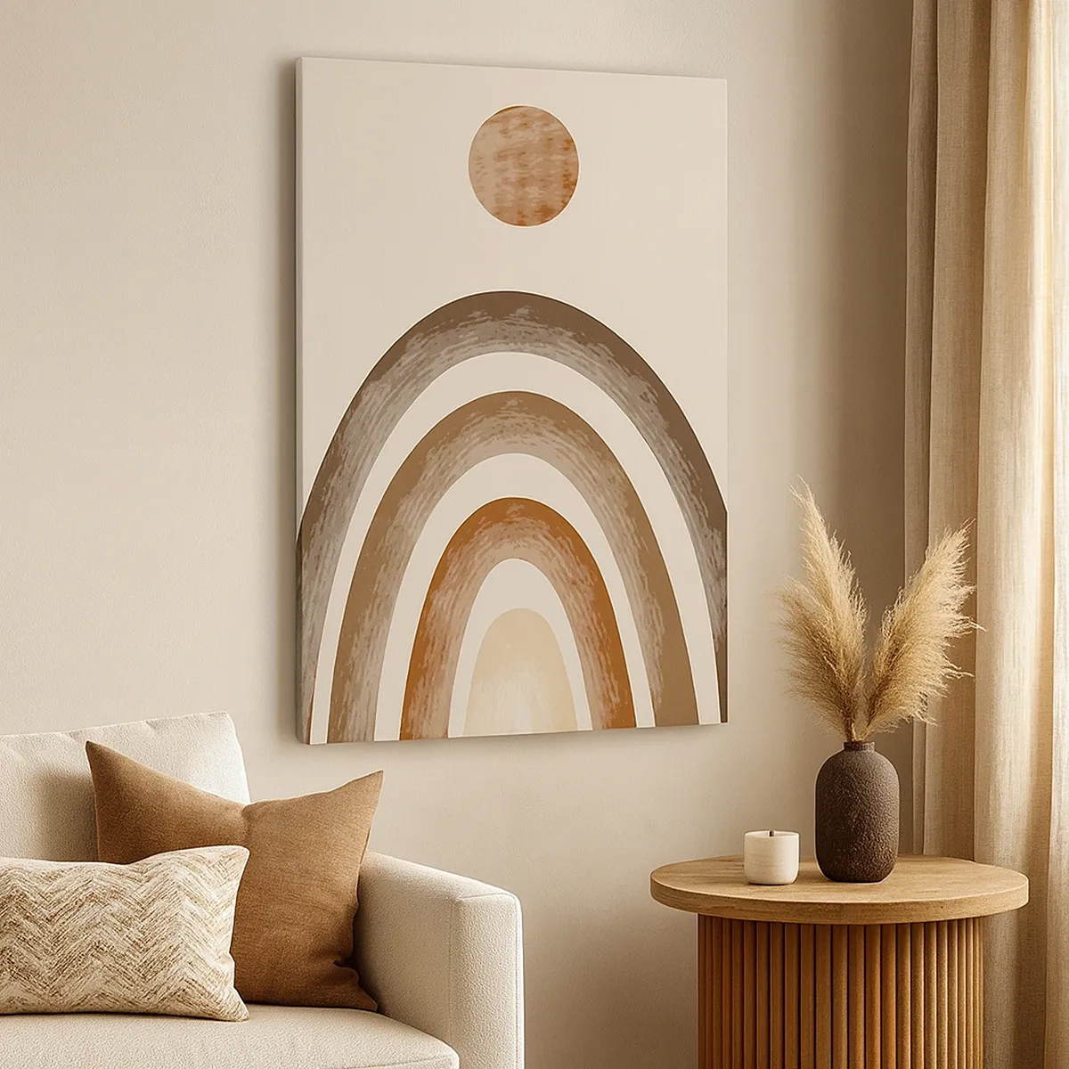 Impression sur toile - Image sur toile - Motif planétaire géométrique dans les tons de marron - 50x70cm - Dans une galaxie lointaine - Décoration murale moderne pour le salon et la chambre ARTTOR