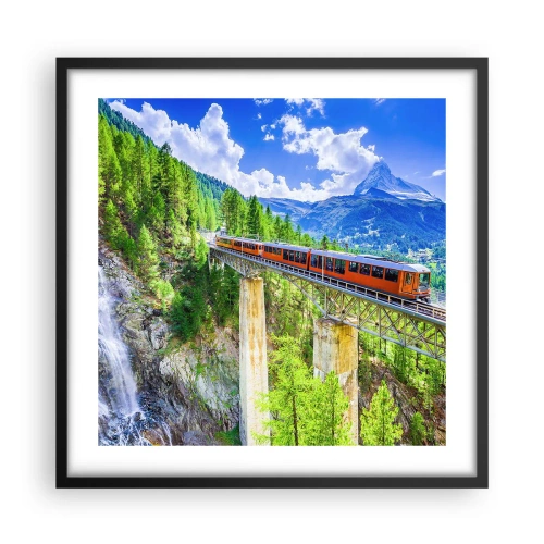 Affiche dans un cadre noir - Poster - Train dans les Alpes - 50x50 cm