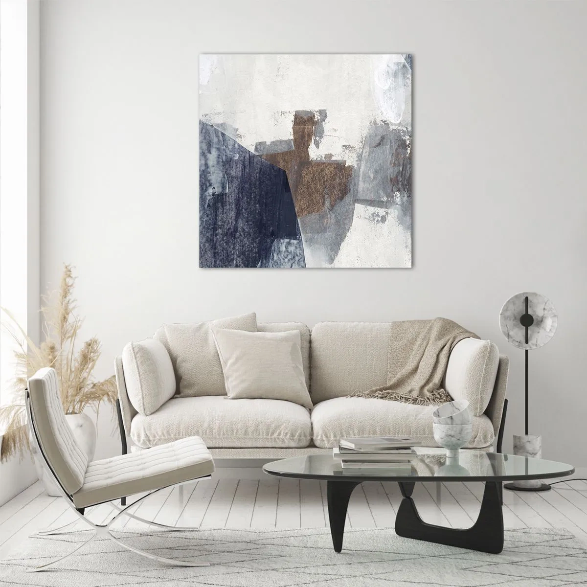 Impression sur verre - Image sur verre - Formes bleues et brunes - 40x40 cm