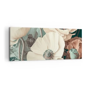 Impression sur toile - Image sur toile - Fleurs élégantes aux tons pastel sur fond vert - 120x50cm - Le murmure des coquelicots - Décoration murale moderne pour le salon et la chambre ARTTOR
