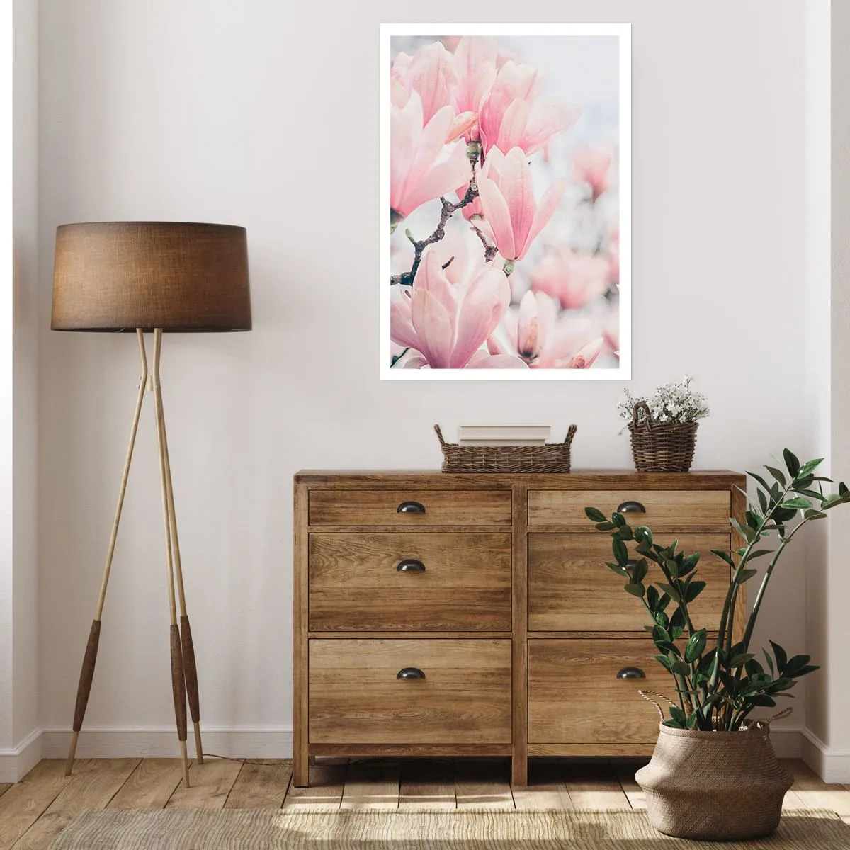 Affiche - Poster - Magnolias roses dans un décor printanier subtil - 50x70cm - Idéal de la subtilité - Décoration murale moderne pour le salon et la chambre ARTTOR