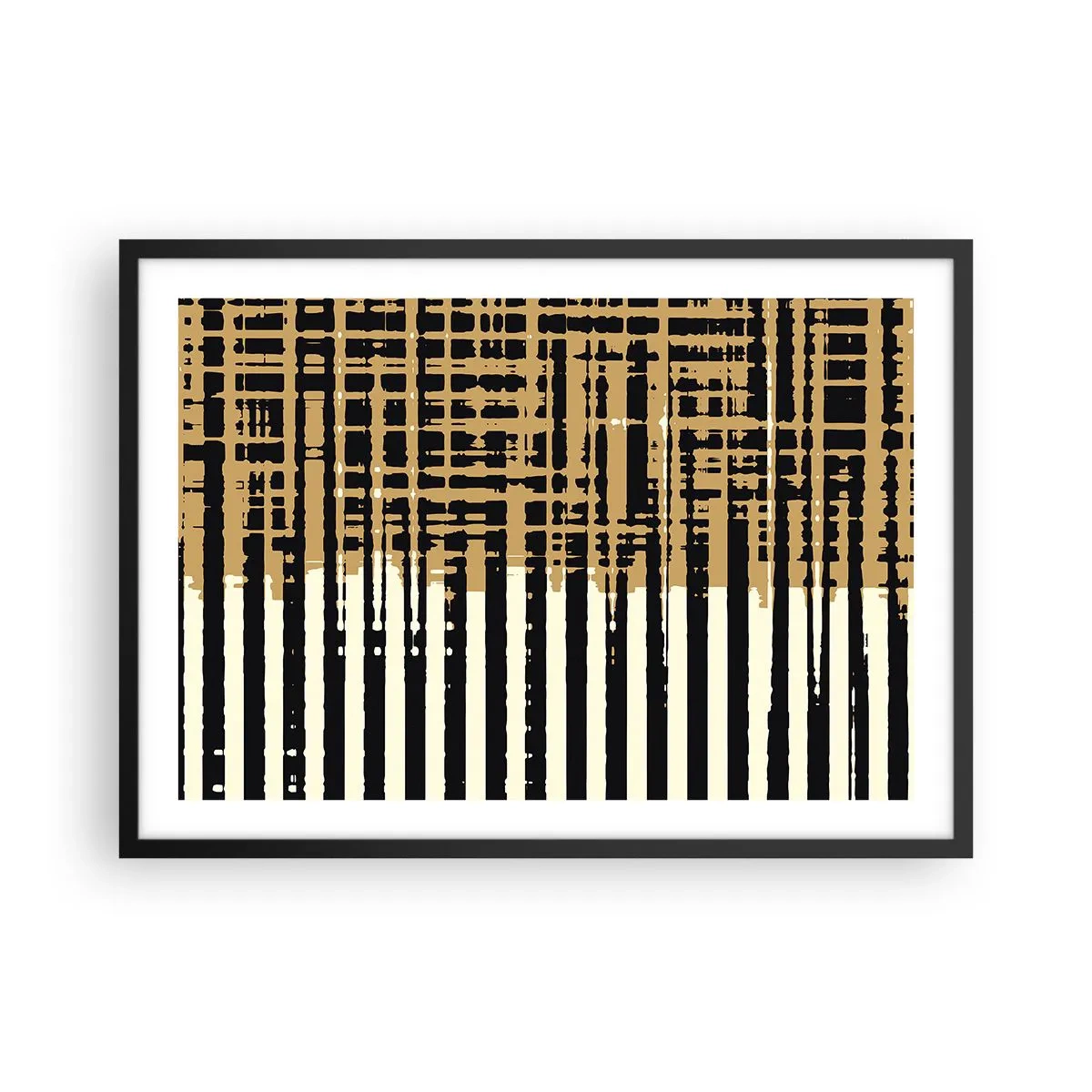 Affiche dans un cadre noir - Poster - Lignes abstraites en noir, beige et blanc - 70x50cm - Abstraction architecturale - Décoration murale moderne pour le salon et la chambre ARTTOR