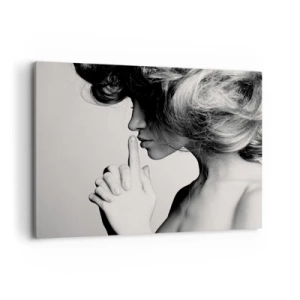 Impression sur toile - Image sur toile - Profil noir et blanc d'une femme faisant un geste de silence - 100x70cm - A l'écoute d'elle-même - Décoration murale moderne pour le salon et la chambre ARTTOR