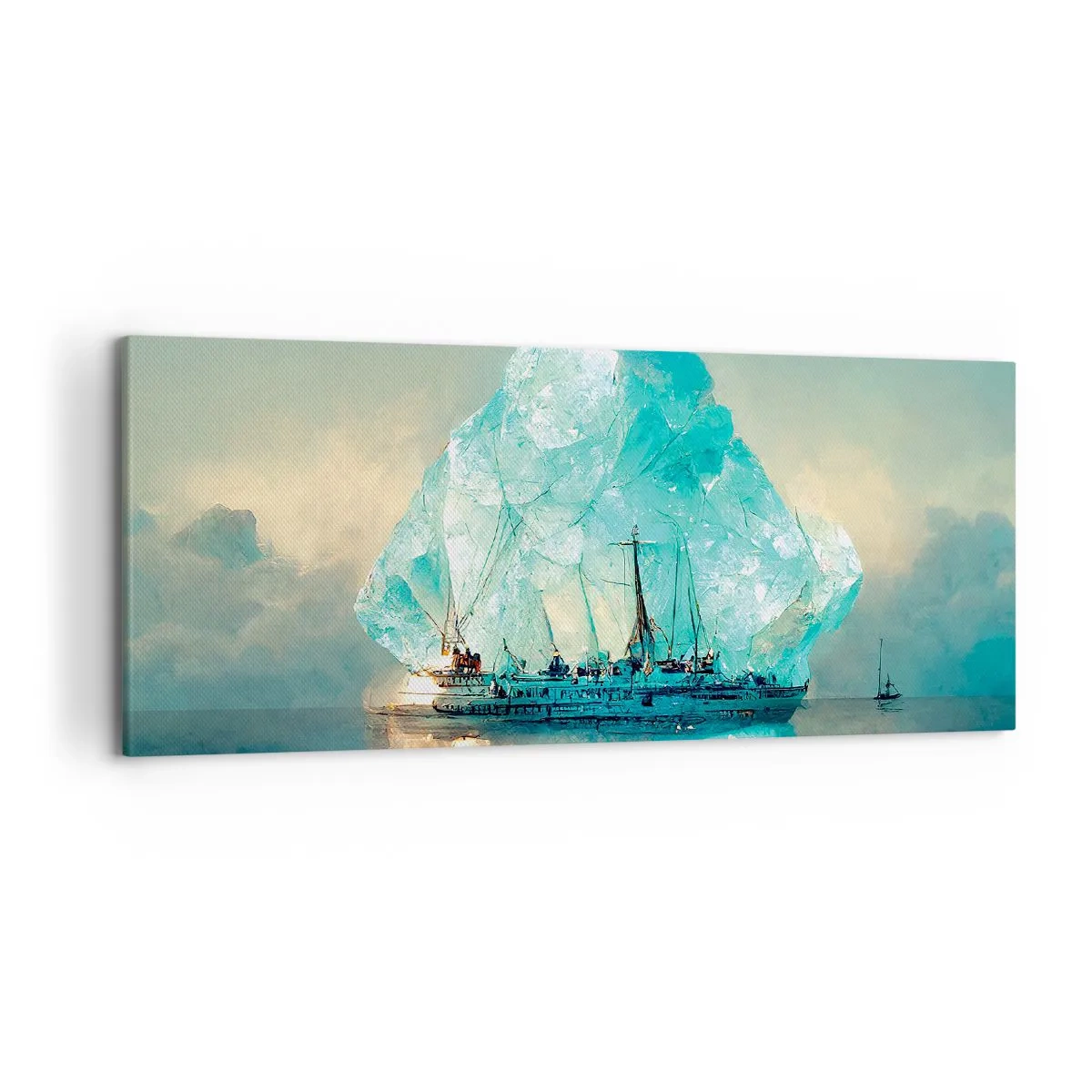 Impression sur toile - Image sur toile - Un navire avec un iceberg majestueux en arrière-plan - 120x50cm - Diamant arctique - Décoration murale moderne pour le salon et la chambre ARTTOR