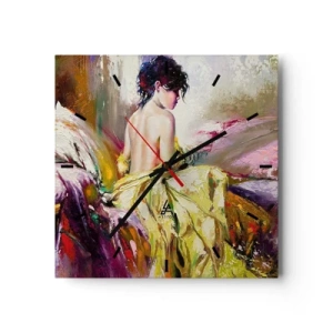 Horloge murale - Pendule murale - Une scène picturale d'une femme sur un lit dans une atmosphère romantique - 30x30cm - Entre les lèvres et le bord de la tasse - Décoration murale moderne pour le salon et la chambre ARTTOR