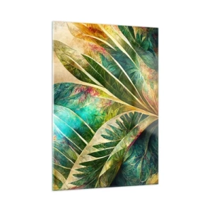 Impression sur verre - Image sur verre - Feuilles colorées avec une touche tropicale - 50x70cm - Les couleurs des tropiques - Décoration murale moderne pour le salon et la chambre ARTTOR