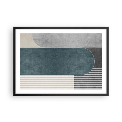 Affiche dans un cadre noir - Poster - Abstraction géométrique dans les tons de gris et de vert - 70x50cm - Composition de niveaux - Décoration murale moderne pour le salon et la chambre ARTTOR