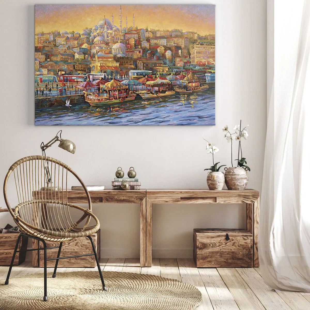Impression sur toile - Image sur toile - Panorama pittoresque d'Istanbul avec vue sur la baie et la ville - 120x80cm - Conte d'Istanbul - Décoration murale moderne pour le salon et la chambre ARTTOR
