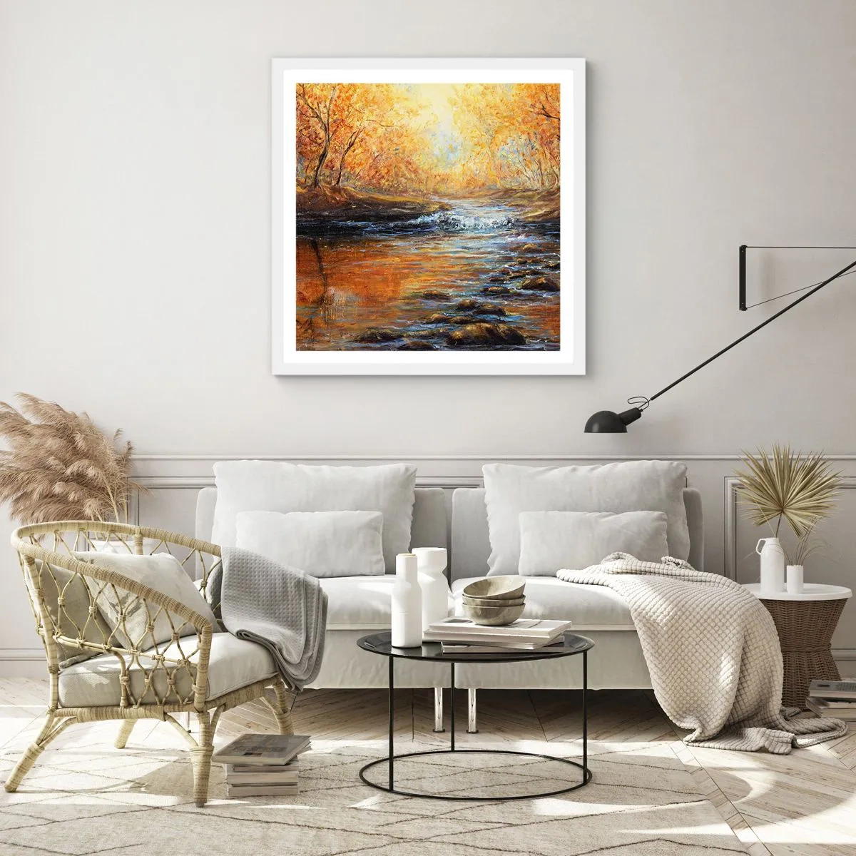 Affiche dans un cadre blanc - Poster - Le ruisseau d'or - 50x50 cm