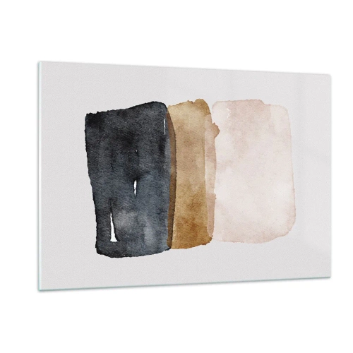 Impression sur verre - Image sur verre - Taches abstraites dans les tons de noir, marron et beige - 120x80cm - Composition de couleurs de la terre - Décoration murale moderne pour le salon et la chambre ARTTOR