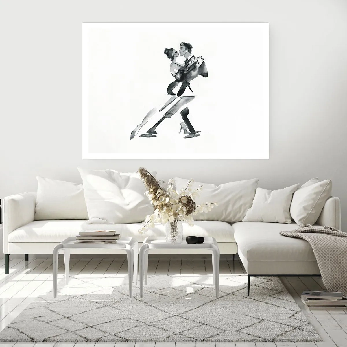 Affiche - Poster - Une illustration subtile d'un couple dansant dans un style monochrome. - 100x70cm - En un battement - Décoration murale moderne pour le salon et la chambre ARTTOR