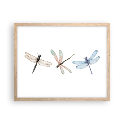Affiche dans un chêne clair - Poster - Libellules en apesanteur - 50x40 cm