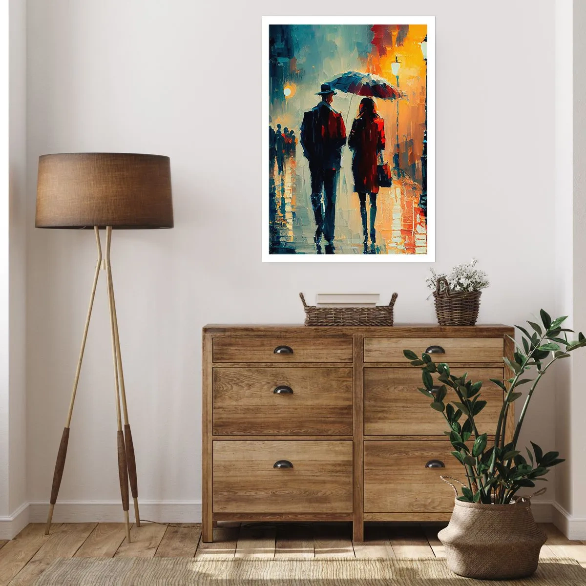 Affiche - Poster - Couple romantique sous un parapluie sous la pluie - 50x70cm - Histoire d'amour urbaine - Décoration murale moderne pour le salon et la chambre ARTTOR