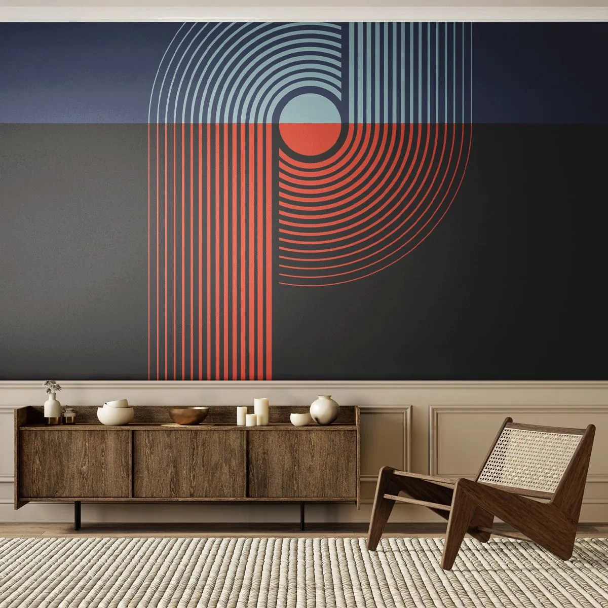 Papier peint sur mesure Autocollant Deluxe - Dans une étreinte géométrique - Abstraction, Graphique, Linéaire