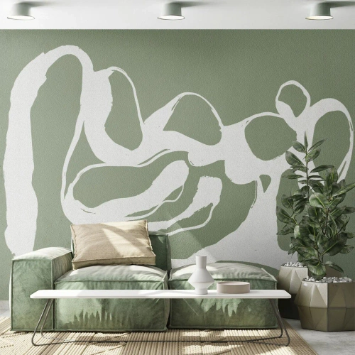 Papier Peint Photo Premium Canvas - Formes organiques en blanc sur fond vert - 100x70cm - L'appel de l'espace - Décoration murale moderne pour le salon et la chambre ARTTOR
