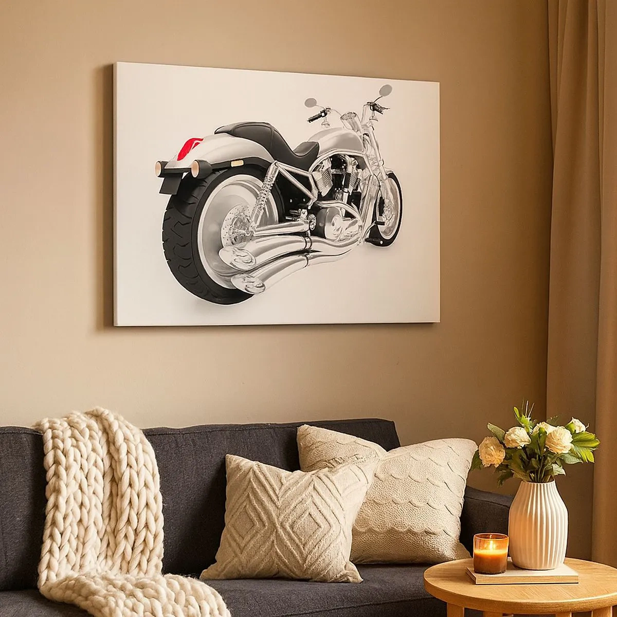 Impression sur toile - Image sur toile - Moto chromée sur fond blanc - 70x50cm - Rêve de collectionneur - Décoration murale moderne pour le salon et la chambre ARTTOR