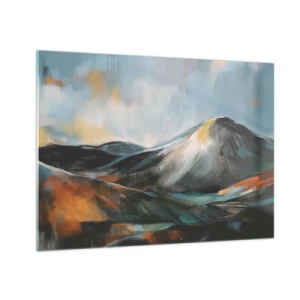 Impression sur verre - Image sur verre - Un paysage de montagne pictural aux couleurs chaudes et froides - 70x50cm - Brut et beau - Décoration murale moderne pour le salon et la chambre ARTTOR