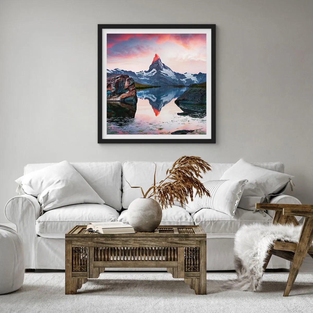 Affiche dans un cadre noir - Poster - Le coeur des montagnes est chaud - 30x30 cm