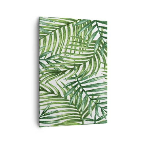Impression sur toile - Image sur toile - Feuilles de palmier tropicales vertes sur fond clair - 70x100cm - Sous la canopée verte - Décoration murale moderne pour le salon et la chambre ARTTOR