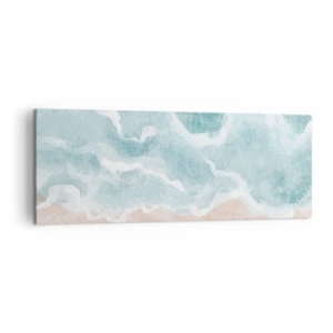 Impression sur toile - Image sur toile - Plage abstraite avec des vagues dans les tons bleus et beiges - 140x50cm - Abstraction du nuage - Décoration murale moderne pour le salon et la chambre ARTTOR