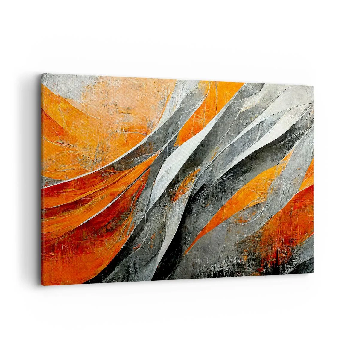Impression sur toile - Image sur toile - Lignes abstraites dans les tons orange et gris - 120x80cm - Chaleur et froid - Décoration murale moderne pour le salon et la chambre ARTTOR