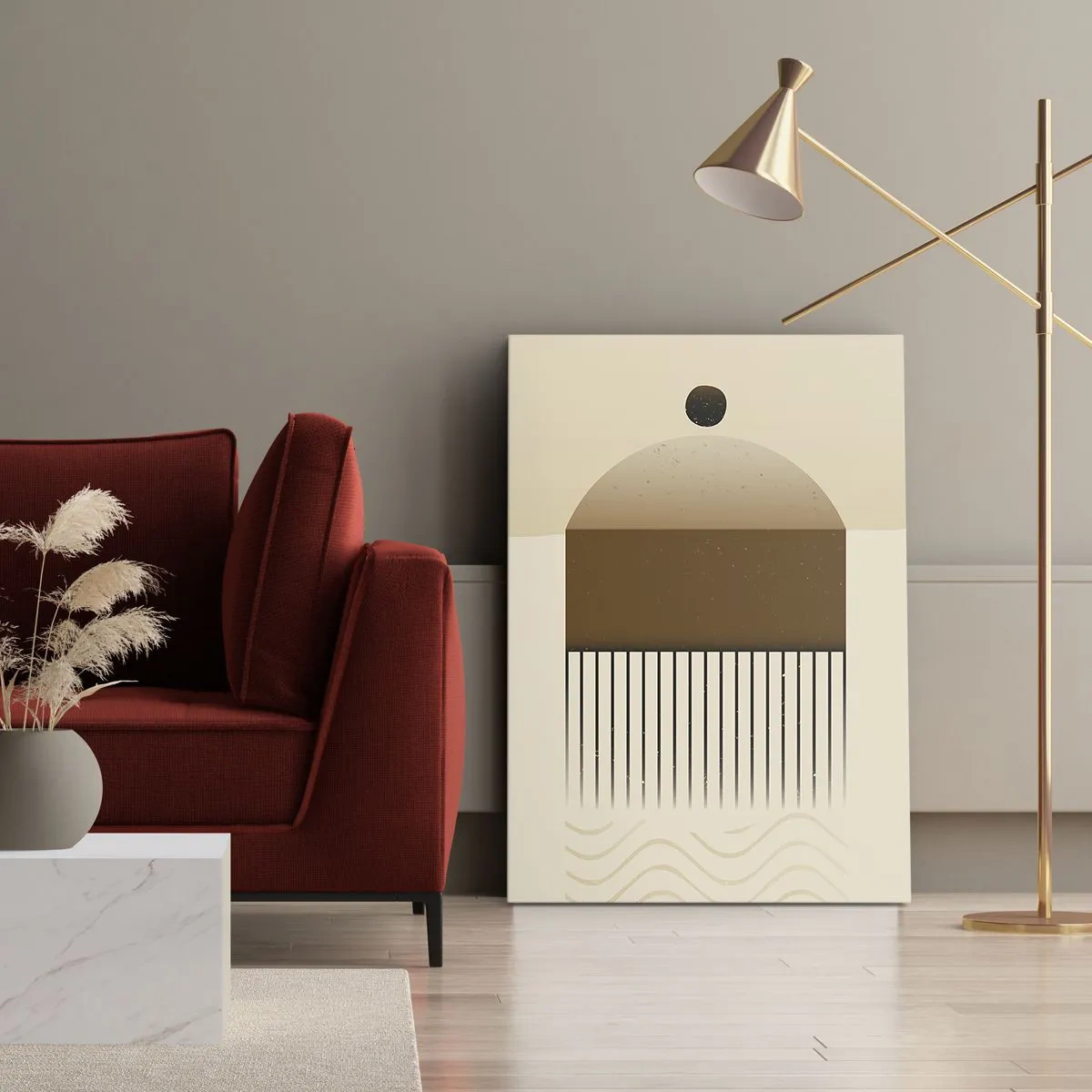 Impression sur toile - Image sur toile - Composition géométrique abstraite dans les tons beige et marron - 80x120cm - Différents états - Décoration murale moderne pour le salon et la chambre ARTTOR