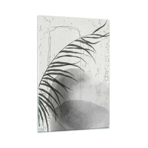 Impression sur verre - Image sur verre - Un délicat motif de feuille de palmier sur un fond clair dans un style scandinave. - 80x120cm - L'exotisme subtil de la nature - Décoration murale moderne pour le salon et la chambre ARTTOR