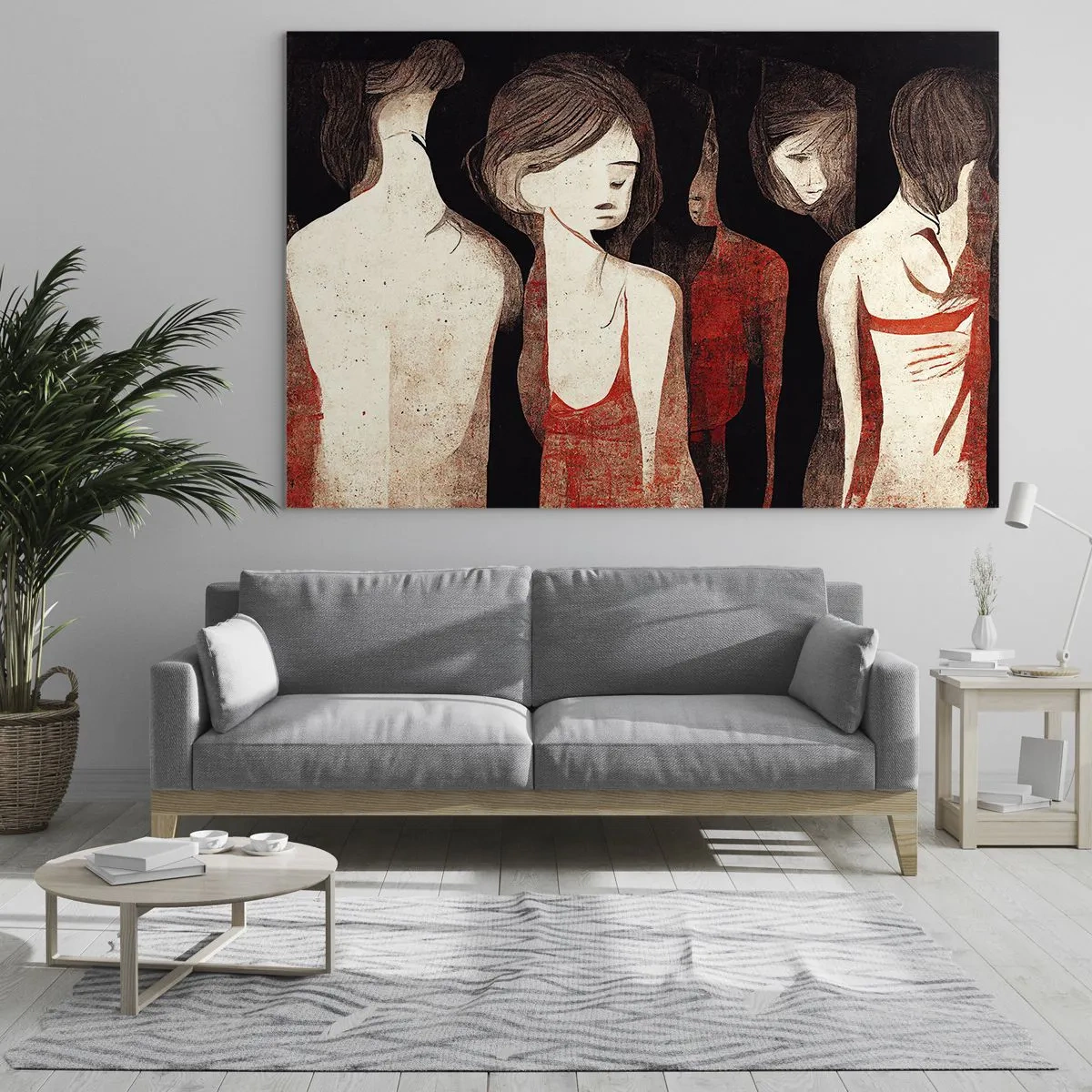 Impression sur verre - Image sur verre - Silhouettes féminines abstraites en rouge sur fond noir - 70x50cm - Madones des ténèbres - Décoration murale moderne pour le salon et la chambre ARTTOR
