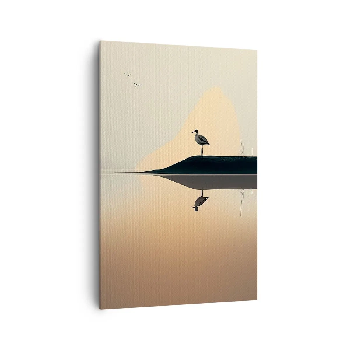 Impression sur toile - Image sur toile - Un oiseau sur une île dans un lac calme aux teintes chaudes - 80x120cm - Le seigneur du lac - Décoration murale moderne pour le salon et la chambre ARTTOR