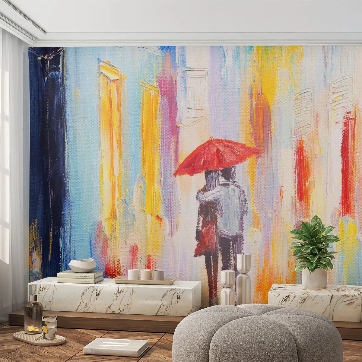 Papier Peint Autocollant Deluxe Sticker - Qu'il pleuve encore - Couple d'amoureux, Personnes, Abstraction - 250x175 cm